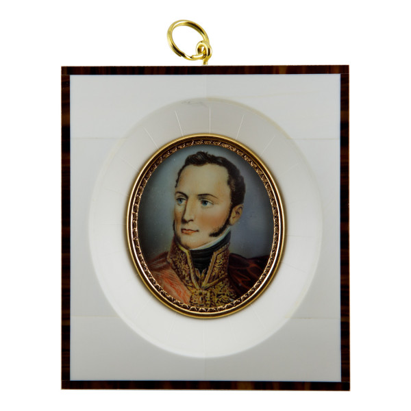 Elfenbein-Miniatur mit Antiquitäten NachweisBildgröße 5x6 cm außen 10,5x12 cm außen